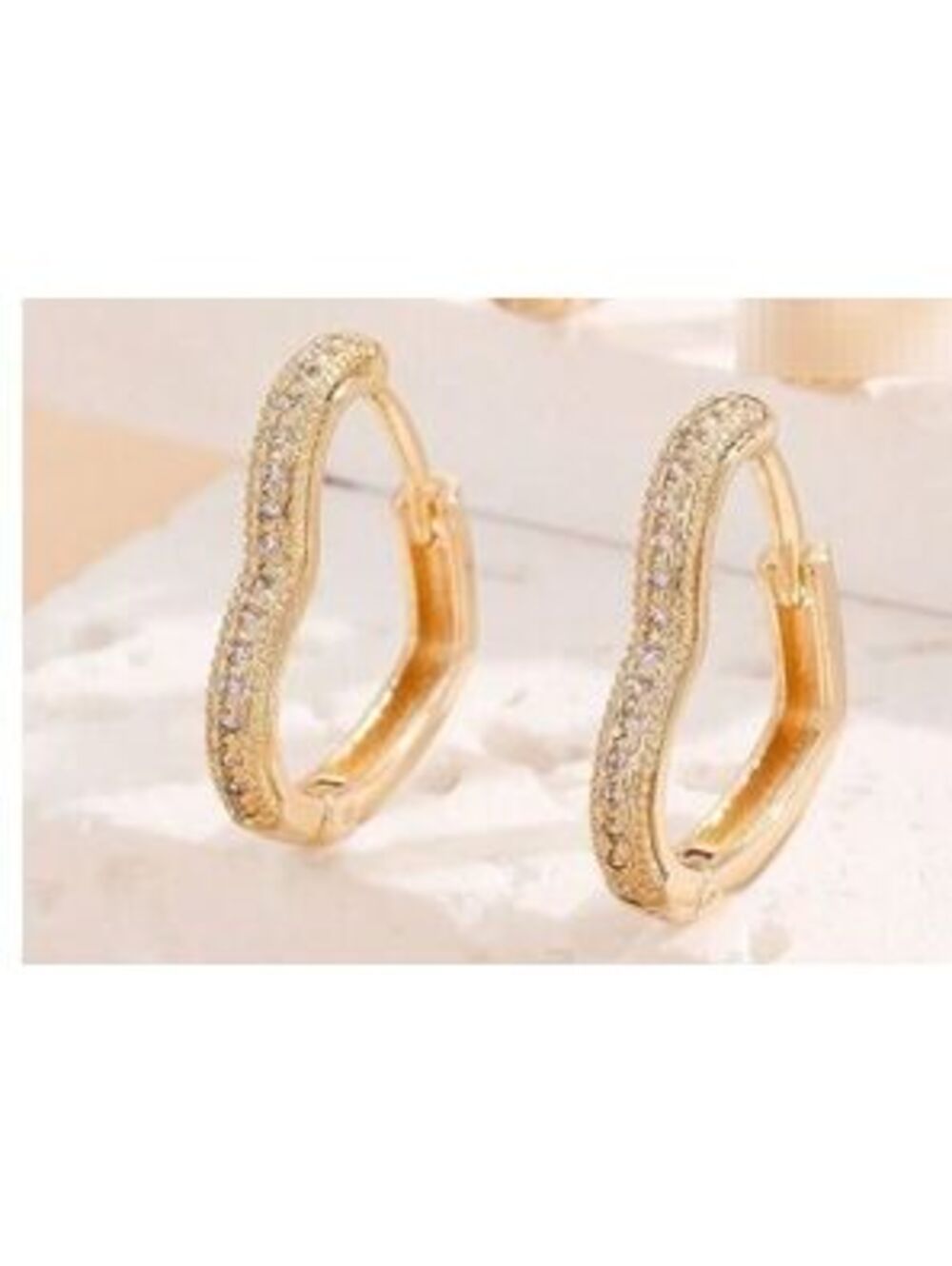 Pave heart hoops - Earrings - Gold - CZs - .75"